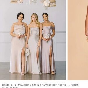 Birdy Grey Mia Convertible Dress Shiny Satin Neutral Champagne -NWT